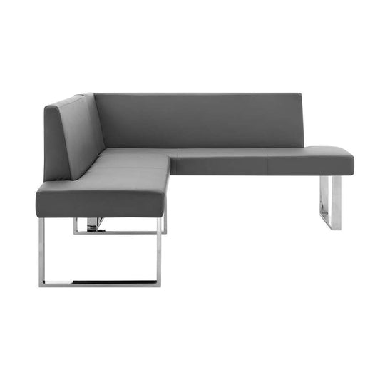 Armen Living - Amanda Contemporary Nook Corner Dining Bench in Gray Faux Leather and Chrome Finish - LCAMCOGRSF veiw 2