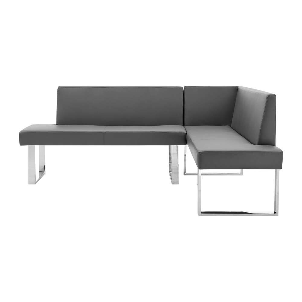 Armen Living - Amanda Contemporary Nook Corner Dining Bench in Gray Faux Leather and Chrome Finish - LCAMCOGRSF veiw 3