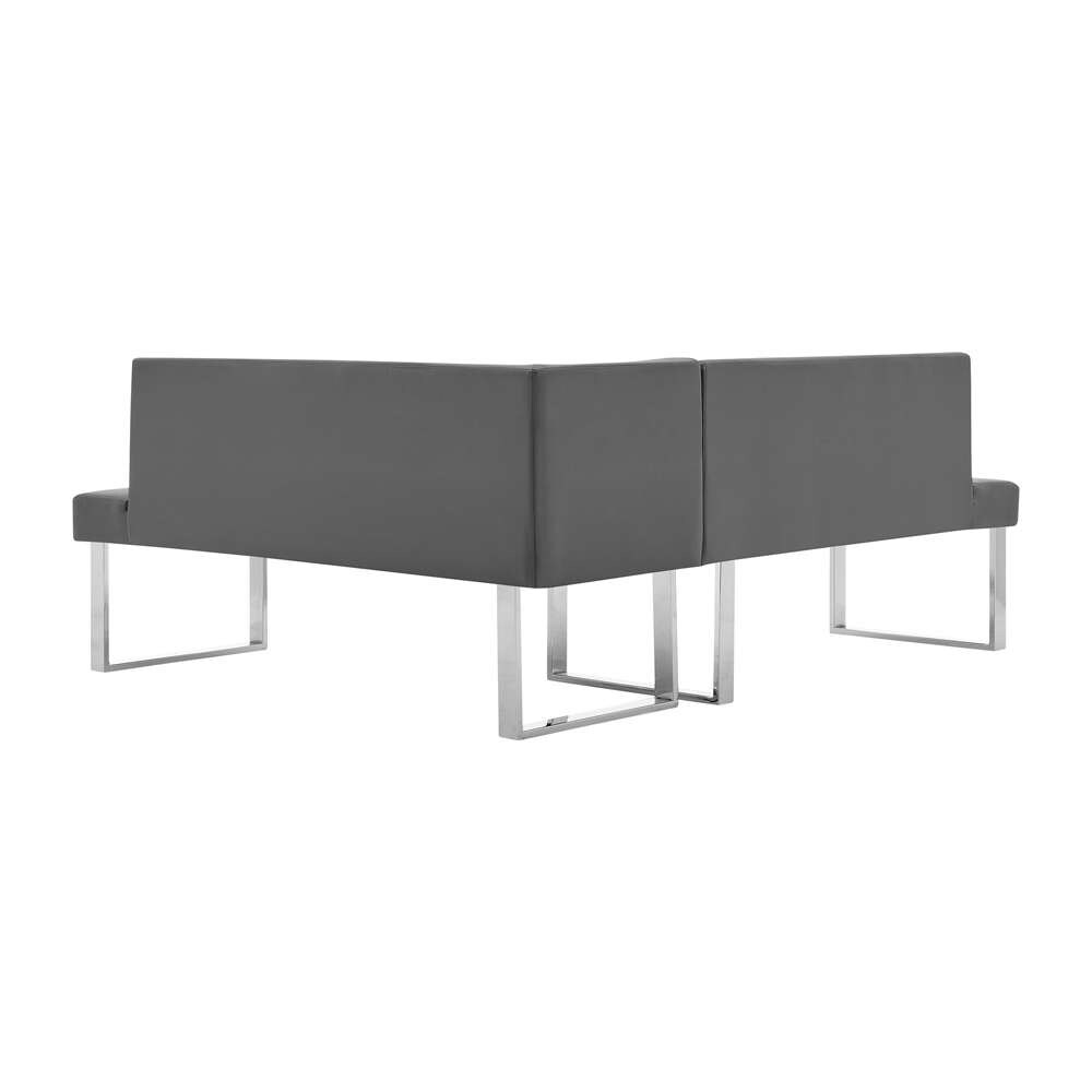 Armen Living - Amanda Contemporary Nook Corner Dining Bench in Gray Faux Leather and Chrome Finish - LCAMCOGRSF veiw 4