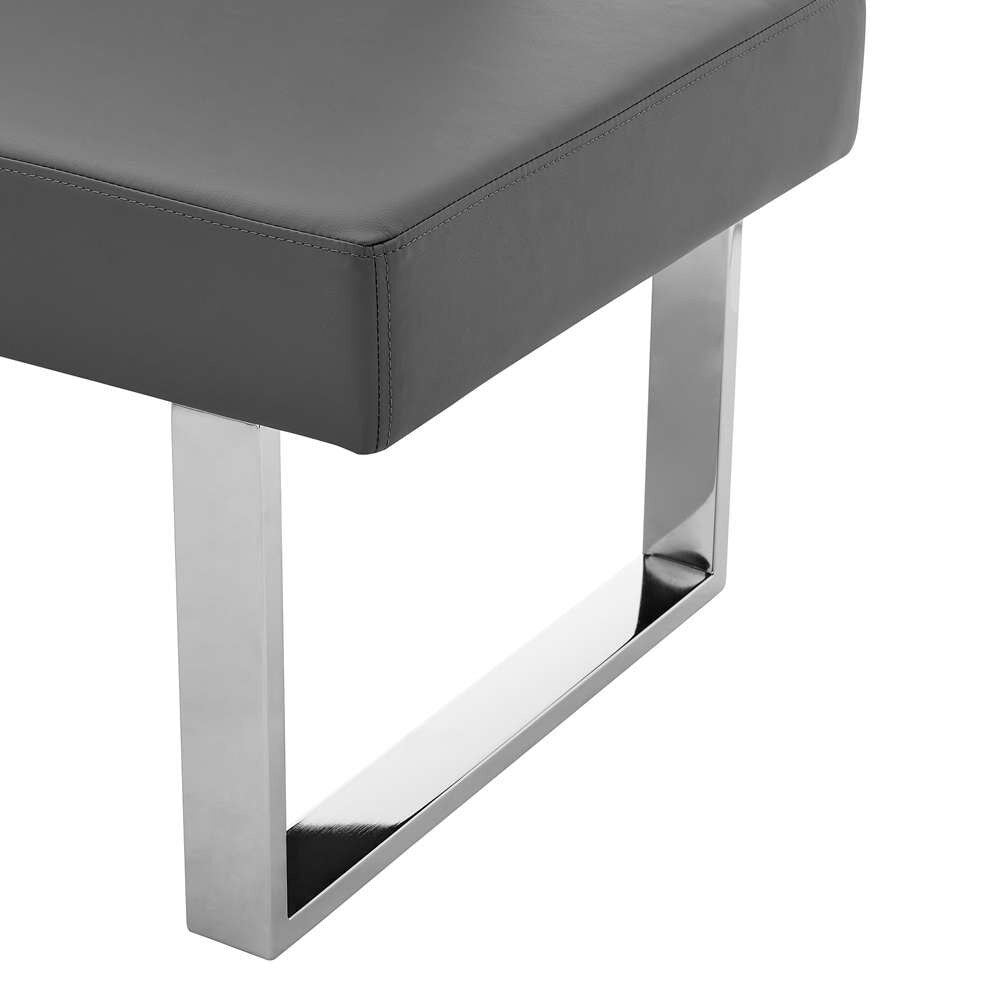 Armen Living - Amanda Contemporary Nook Corner Dining Bench in Gray Faux Leather and Chrome Finish - LCAMCOGRSF veiw 6