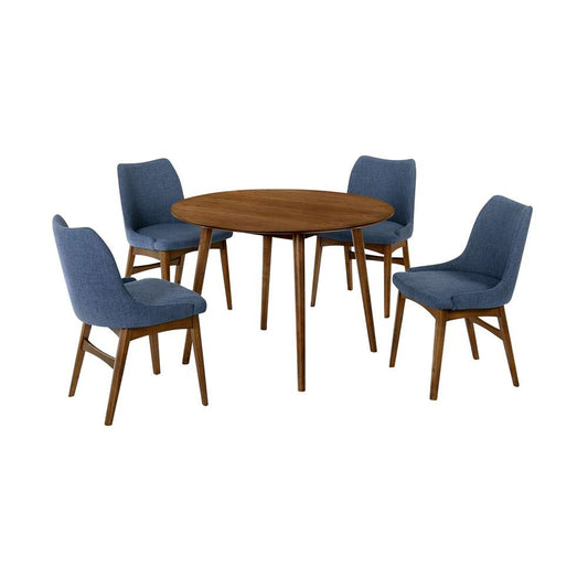 Armen Living - Arcadia and Azalea 42in Round Blue and Walnut Wood 5 Piece Dining Set - SETARDI5AZWABLU42 veiw 1