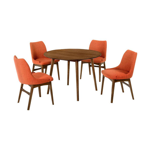 Armen Living - Arcadia and Azalea 42in Round Orange and Walnut Wood 5 Piece Dining Set - SETARDI5AZWAOR42 veiw 1