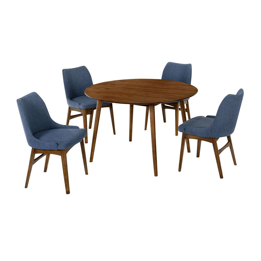 Armen Living - Arcadia and Azalea 48in Round Blue and Walnut Wood 5 Piece Dining Set - SETARDI5AZWABLU48 veiw 1