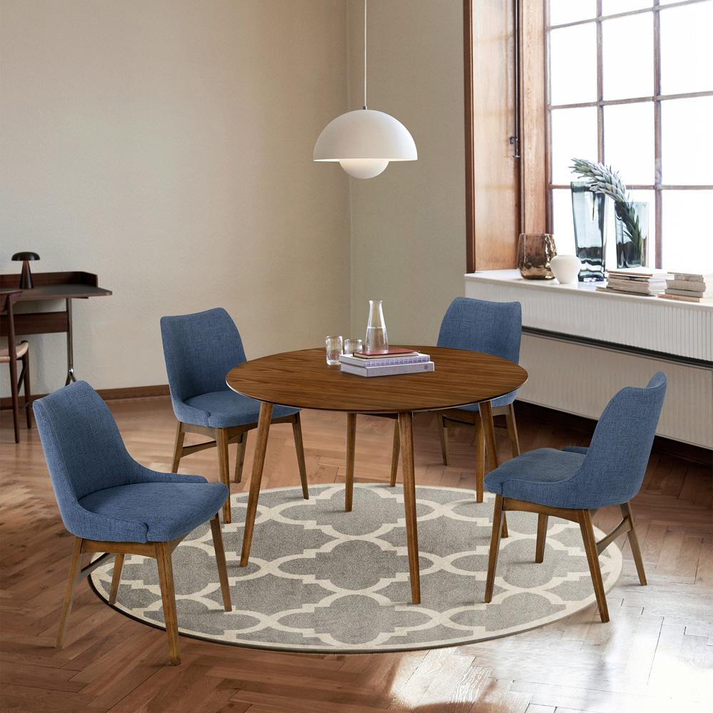 Armen Living - Arcadia and Azalea 48in Round Blue and Walnut Wood 5 Piece Dining Set - SETARDI5AZWABLU48 veiw 8