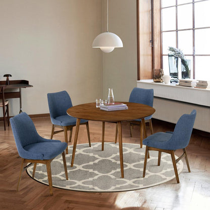 Armen Living - Arcadia and Azalea 48in Round Blue and Walnut Wood 5 Piece Dining Set - SETARDI5AZWABLU48 veiw 8