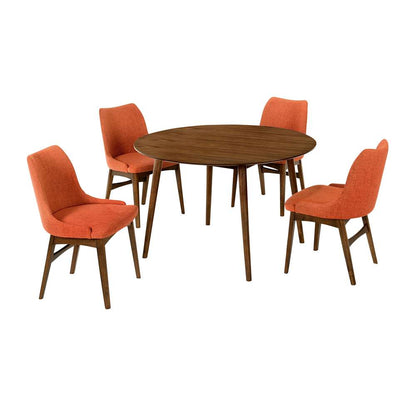Armen Living - Arcadia and Azalea 48in Round Orange and Walnut Wood 5 Piece Dining Set - SETARDI5AZWAOR48 veiw 1