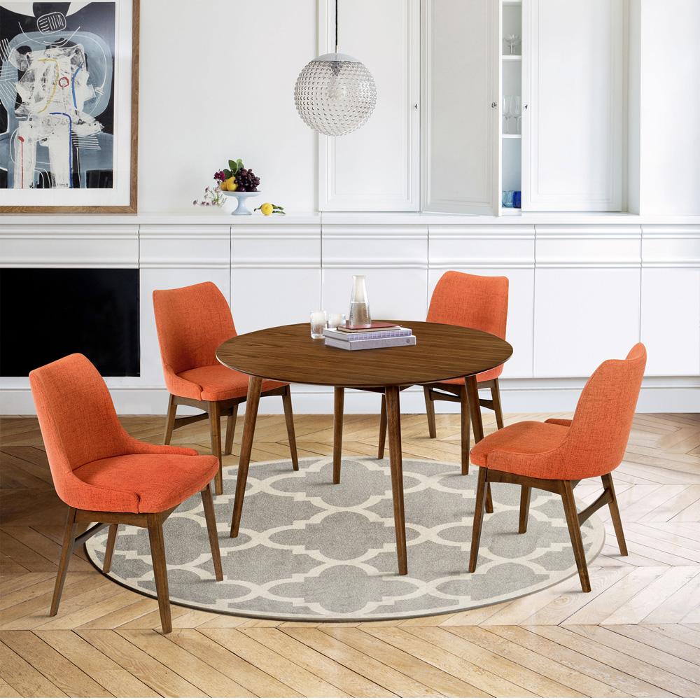 Armen Living - Arcadia and Azalea 48in Round Orange and Walnut Wood 5 Piece Dining Set - SETARDI5AZWAOR48 veiw 8
