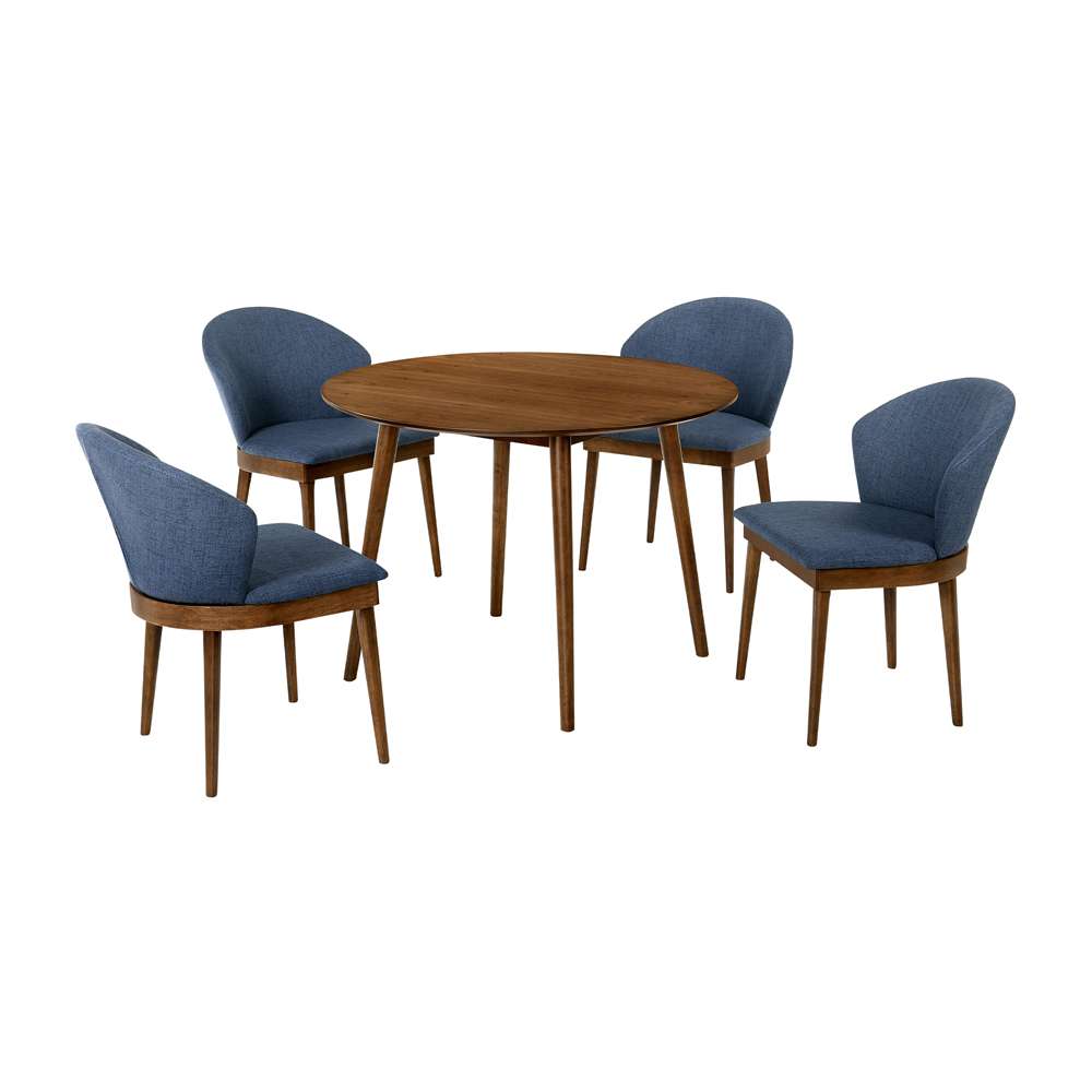 Armen Living - Arcadia and Juno 42in Round Blue and Walnut Wood 5 Piece Dining Set - SETARDI5JNWABLU42 veiw 1