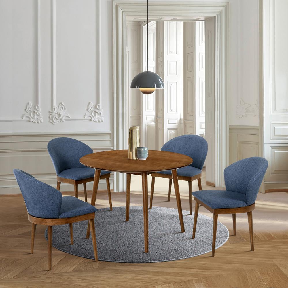 Armen Living - Arcadia and Juno 42in Round Blue and Walnut Wood 5 Piece Dining Set - SETARDI5JNWABLU42 veiw 8