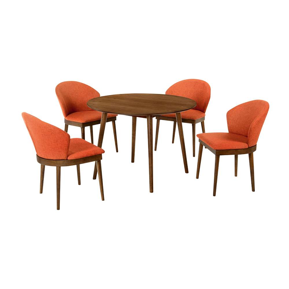 Armen Living - Arcadia and Juno 42in Round Orange and Walnut Wood 5 Piece Dining Set - SETARDI5JNWAOR42 veiw 1