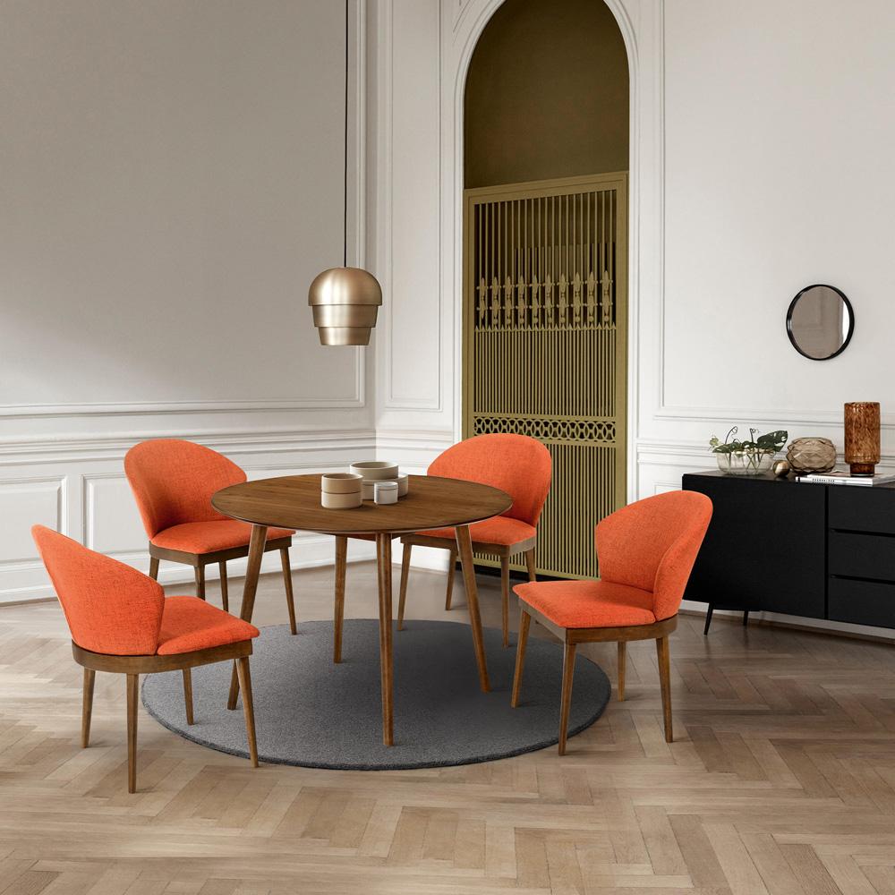 Armen Living - Arcadia and Juno 42in Round Orange and Walnut Wood 5 Piece Dining Set - SETARDI5JNWAOR42 veiw 8