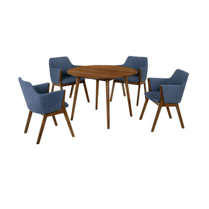 Armen Living - Arcadia and Renzo 42in Round Blue and Walnut Wood 5 Piece Dining Set - SETARDI5REWABLU42 veiw 1