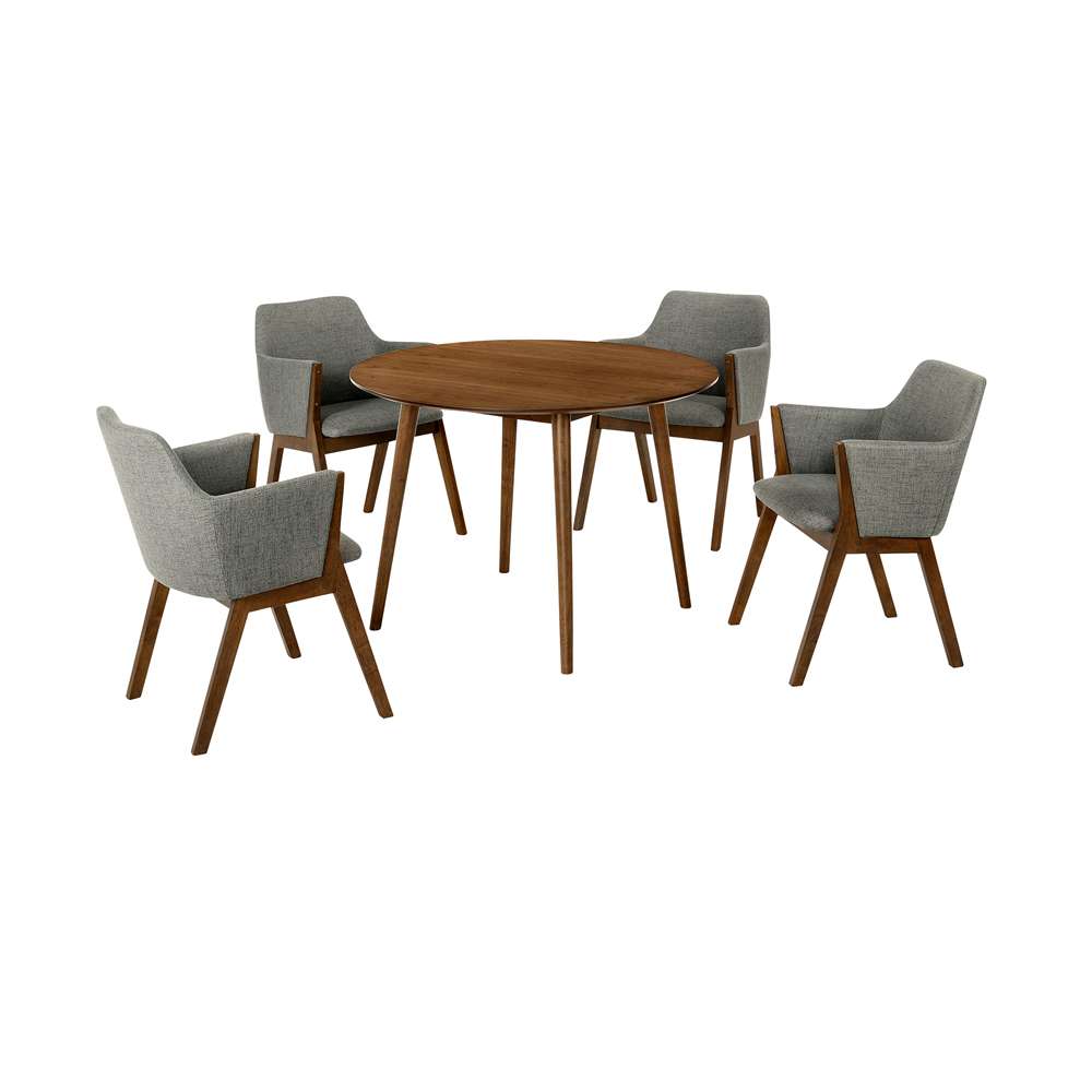 Armen Living - Arcadia and Renzo 42in Round Charcoal and Walnut Wood 5 Piece Dining Set - SETARDI5REWACH42 veiw 1