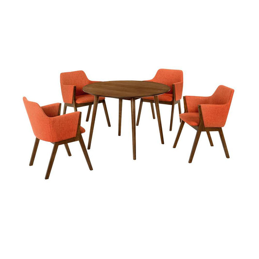 Armen Living - Arcadia and Renzo 42in Round Orange and Walnut Wood 5 Piece Dining Set - SETARDI5REWAOR42 veiw 1