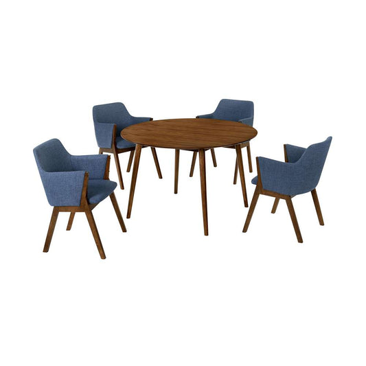 Armen Living - Arcadia and Renzo 48in Round Blue and Walnut Wood 5 Piece Dining Set - SETARDI5REWABLU48 veiw 1
