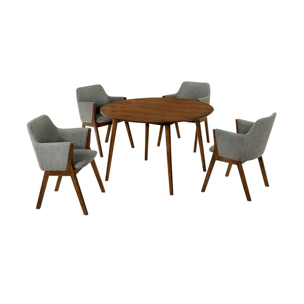Armen Living - Arcadia and Renzo 48in Round Charcoal and Walnut Wood 5 Piece Dining Set - SETARDI5REWACH48 veiw 1