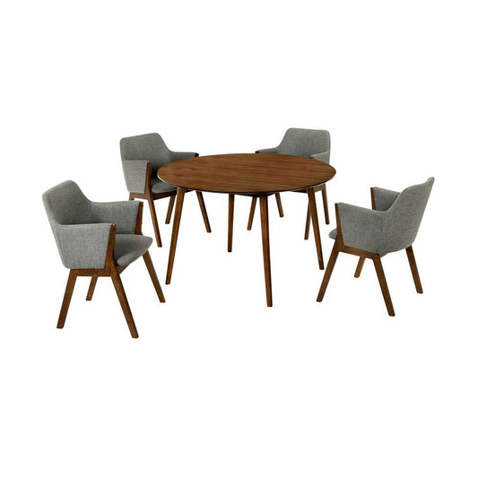 Armen Living - Arcadia and Renzo 48in Round Charcoal and Walnut Wood 5 Piece Dining Set - SETARDI5REWACH48 veiw 1