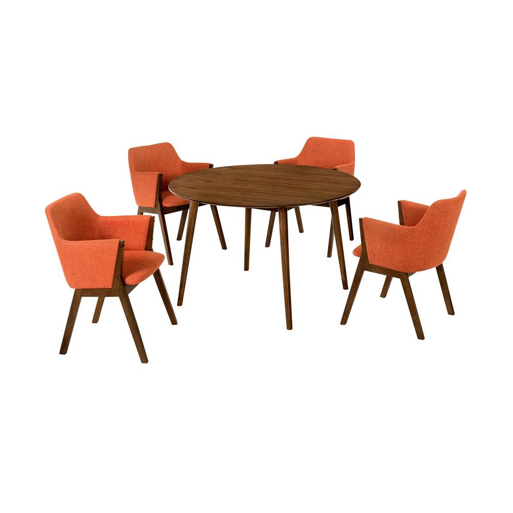 Armen Living - Arcadia and Renzo 48in Round Orange and Walnut Wood 5 Piece Dining Set - SETARDI5REWAOR48 veiw 1