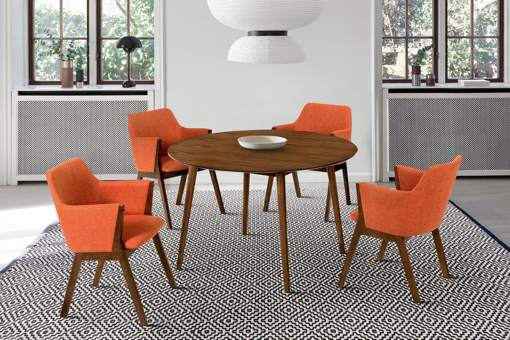 Armen Living - Arcadia and Renzo 48in Round Orange and Walnut Wood 5 Piece Dining Set - SETARDI5REWAOR48 veiw 8