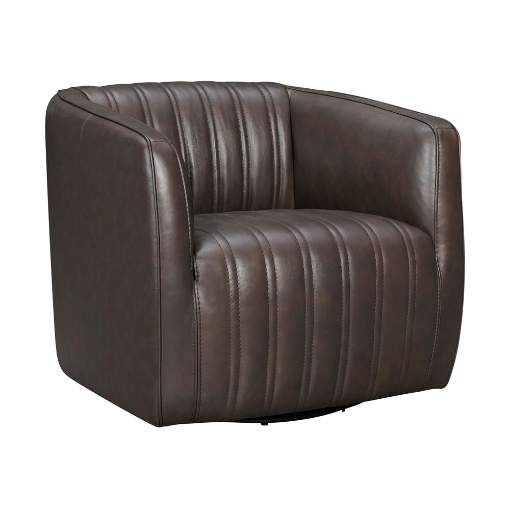 Armen Living - Aries Espresso Genuine Leather Swivel Barrel Chair - LCARCHES veiw 1