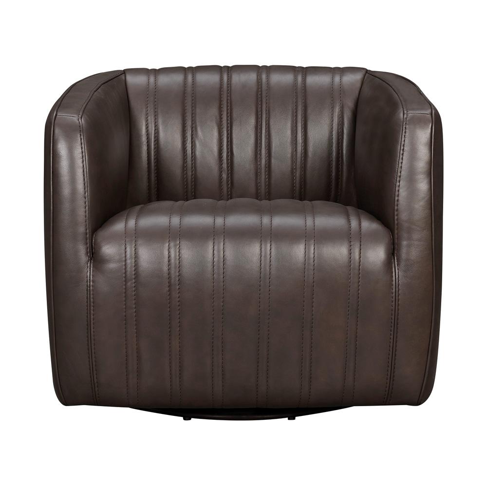 Armen Living - Aries Espresso Genuine Leather Swivel Barrel Chair - LCARCHES veiw 2