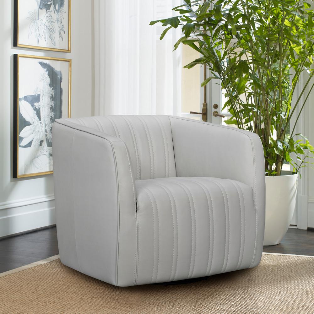 Armen Living - Aries Dove Gray Genuine Leather Swivel Barrel Chair - LCARCHDV veiw 7