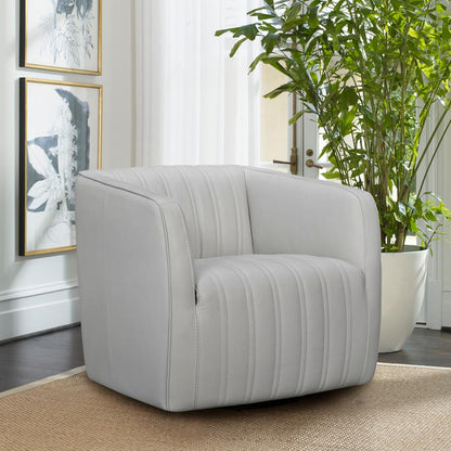 Armen Living - Aries Dove Gray Genuine Leather Swivel Barrel Chair - LCARCHDV veiw 7