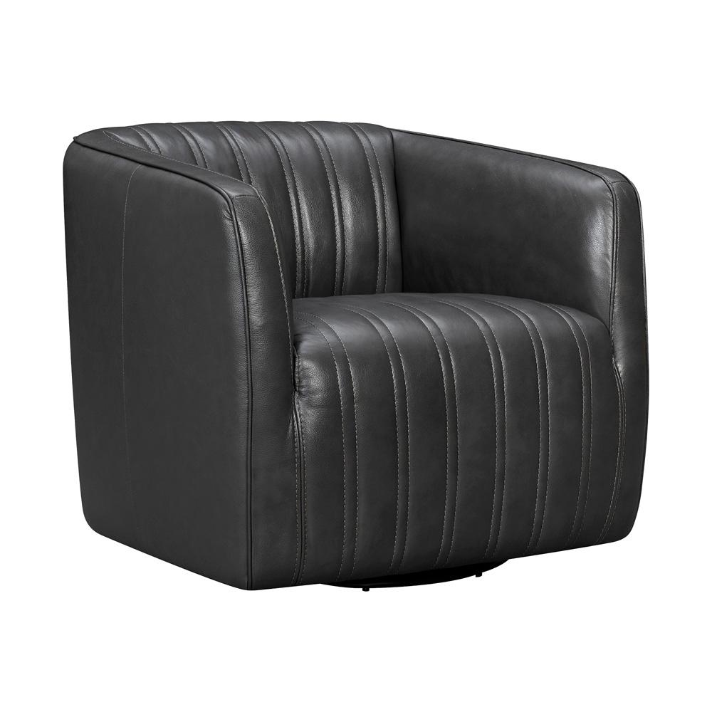 Armen Living - Aries Pewter Genuine Leather Swivel Barrel Chair - LCARCHPW veiw 1