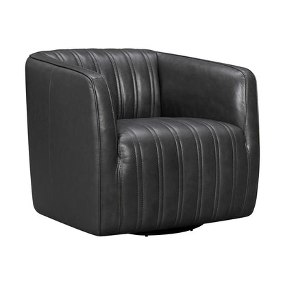 Armen Living - Aries Pewter Genuine Leather Swivel Barrel Chair - LCARCHPW veiw 1