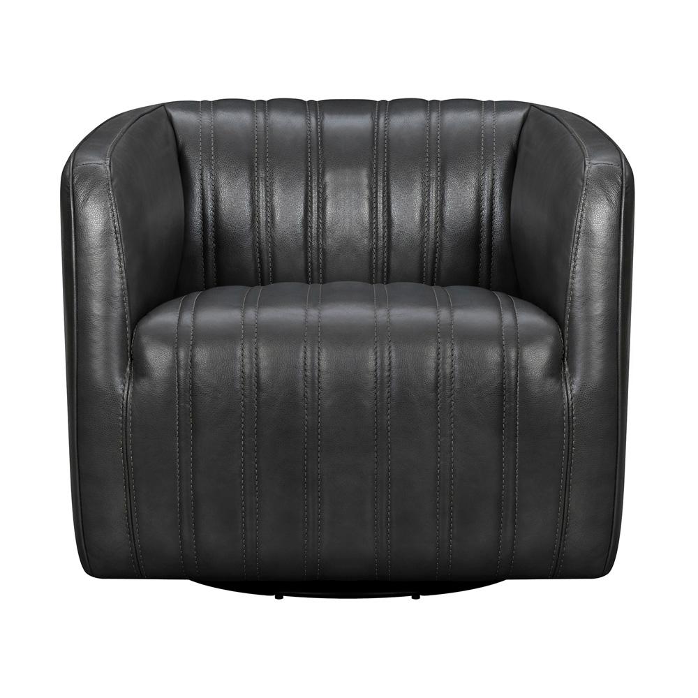 Armen Living - Aries Pewter Genuine Leather Swivel Barrel Chair - LCARCHPW veiw 2