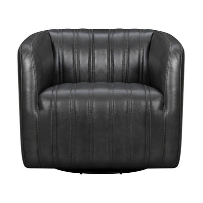 Armen Living - Aries Pewter Genuine Leather Swivel Barrel Chair - LCARCHPW veiw 2
