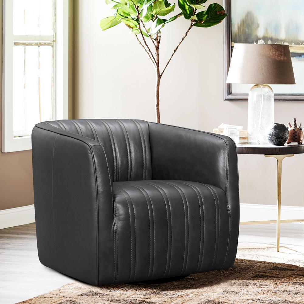 Armen Living - Aries Pewter Genuine Leather Swivel Barrel Chair - LCARCHPW veiw 7