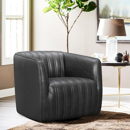 Armen Living - Aries Pewter Genuine Leather Swivel Barrel Chair - LCARCHPW veiw 7