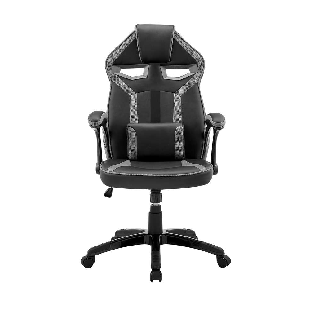 Armen Living - Aspect Adjustable Racing Gaming Chair in Black Faux Leather and Dark Grey Mesh with Lumbar Support Pillow - LCASGCGRYBLK veiw 2