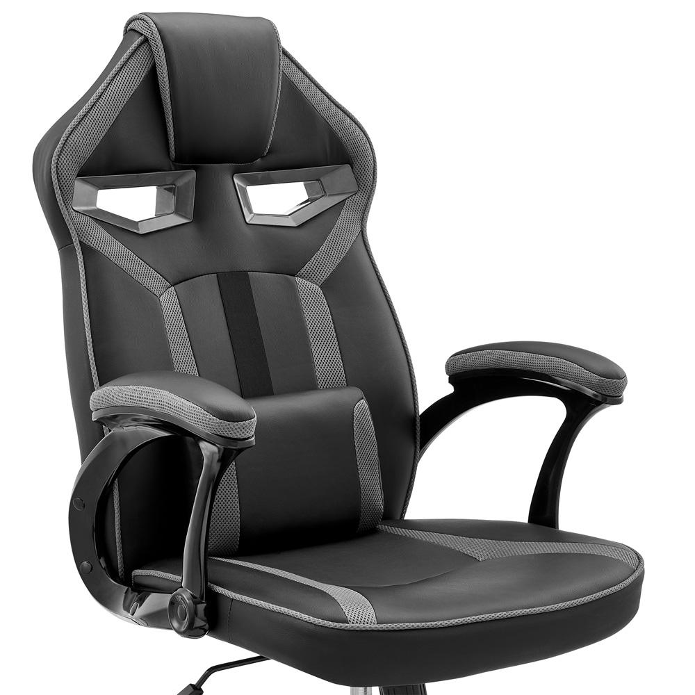 Armen Living - Aspect Adjustable Racing Gaming Chair in Black Faux Leather and Dark Grey Mesh with Lumbar Support Pillow - LCASGCGRYBLK veiw 6