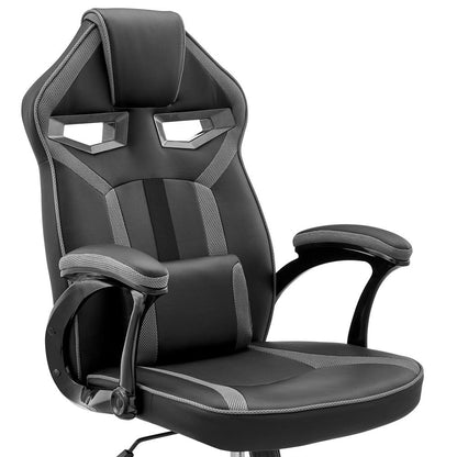 Armen Living - Aspect Adjustable Racing Gaming Chair in Black Faux Leather and Dark Grey Mesh with Lumbar Support Pillow - LCASGCGRYBLK veiw 6