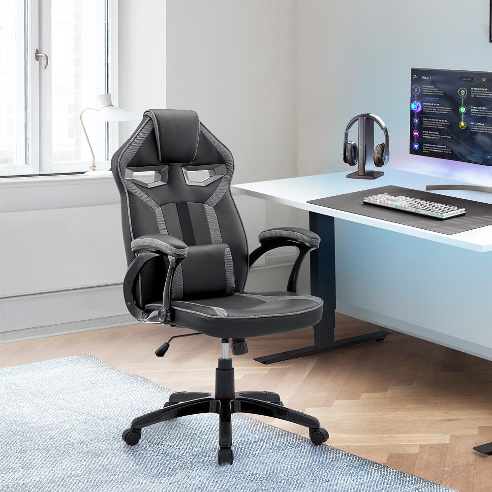 Armen Living - Aspect Adjustable Racing Gaming Chair in Black Faux Leather and Dark Grey Mesh with Lumbar Support Pillow - LCASGCGRYBLK veiw 8