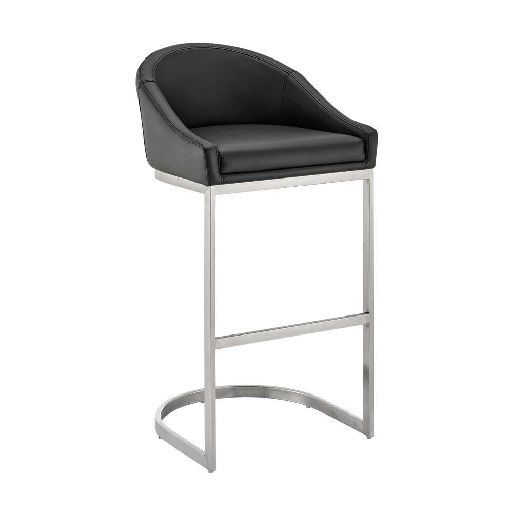 Armen Living - Atherik Bar Stool in Brushed Stainless Steel with Black Faux Leather - 840254335813 veiw 1