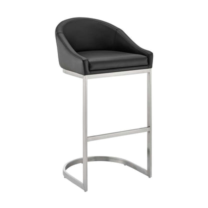 Armen Living - Atherik Bar Stool in Brushed Stainless Steel with Black Faux Leather - 840254335813 veiw 1