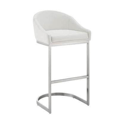 Armen Living - Atherik Bar Stool in Brushed Stainless Steel with White Faux Leather - 840254335790 veiw 1
