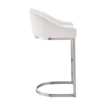 Armen Living - Atherik Bar Stool in Brushed Stainless Steel with White Faux Leather - 840254335790 veiw 3