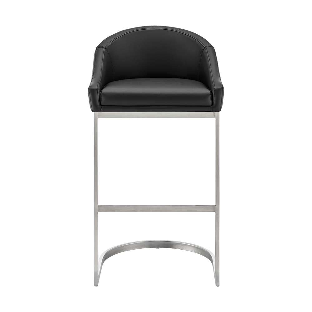 Armen Living - Atherik Counter Stool in Brushed Stainless Steel with Black Faux Leather - 840254335868 veiw 2