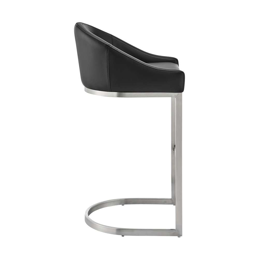 Armen Living - Atherik Counter Stool in Brushed Stainless Steel with Black Faux Leather - 840254335868 veiw 3