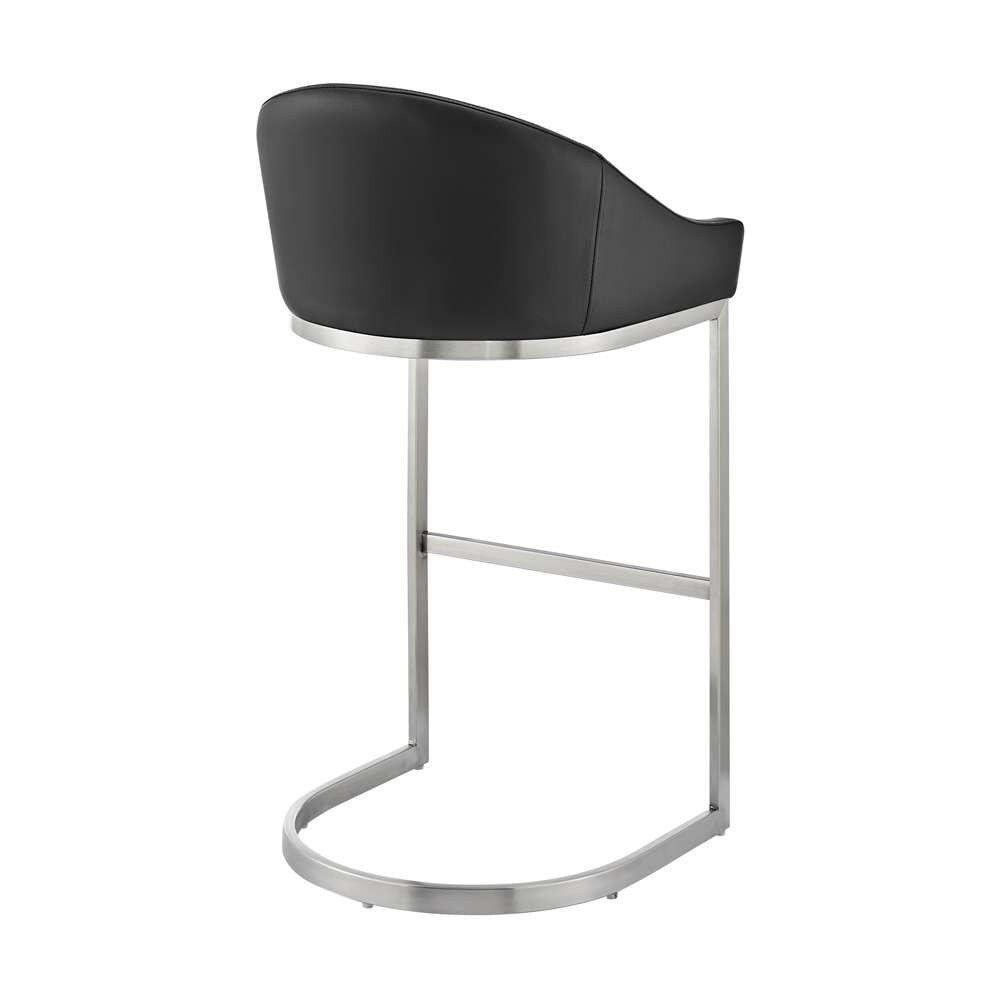 Armen Living - Atherik Counter Stool in Brushed Stainless Steel with Black Faux Leather - 840254335868 veiw 4