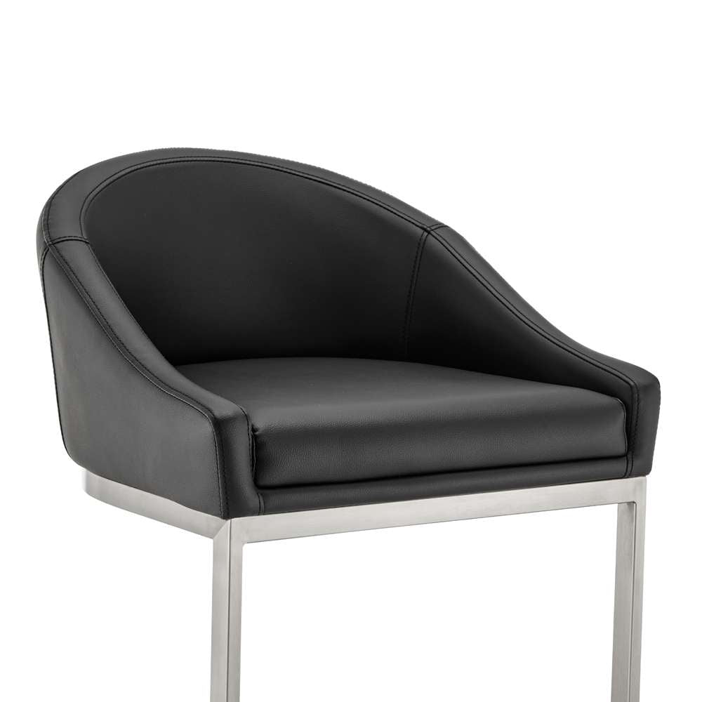 Armen Living - Atherik Counter Stool in Brushed Stainless Steel with Black Faux Leather - 840254335868 veiw 6