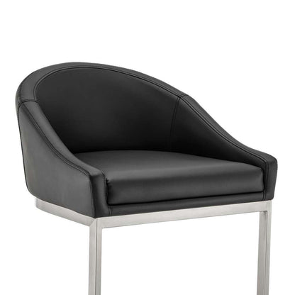 Armen Living - Atherik Counter Stool in Brushed Stainless Steel with Black Faux Leather - 840254335868 veiw 6