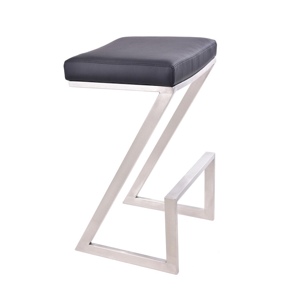 Armen Living - Atlantis 26in Counter Height Backless Black Faux Leather and Brushed Stainless Steel Bar Stool - LCAT26BABLK veiw 1