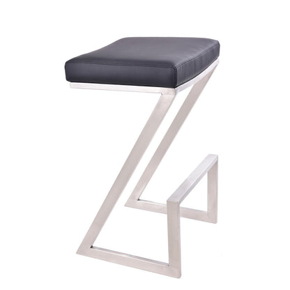 Armen Living - Atlantis 26in Counter Height Backless Black Faux Leather and Brushed Stainless Steel Bar Stool - LCAT26BABLK veiw 1
