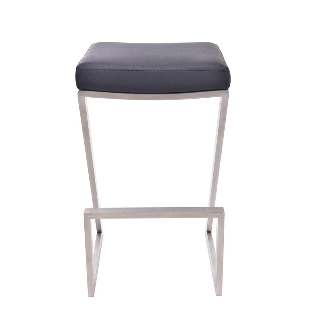 Armen Living - Atlantis 26in Counter Height Backless Black Faux Leather and Brushed Stainless Steel Bar Stool - LCAT26BABLK veiw 2