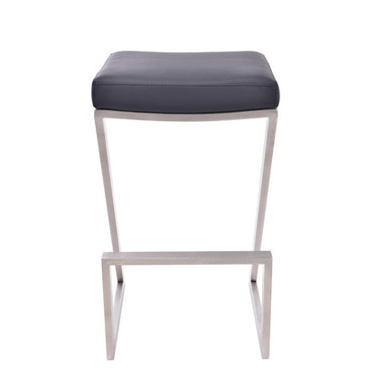 Armen Living - Atlantis 26in Counter Height Backless Black Faux Leather and Brushed Stainless Steel Bar Stool - LCAT26BABLK veiw 2